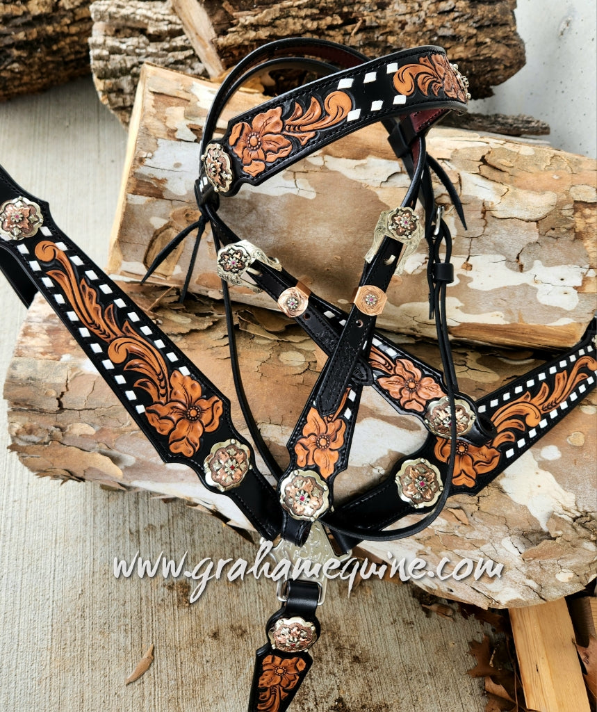 GE Signature set- Black Floral Buckstitch