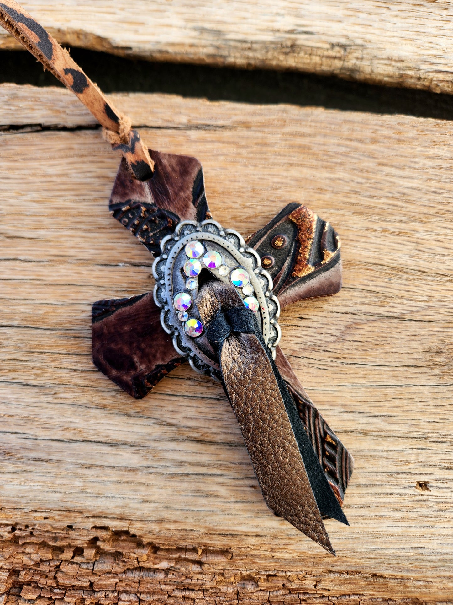 Brown Tie Concho Cross