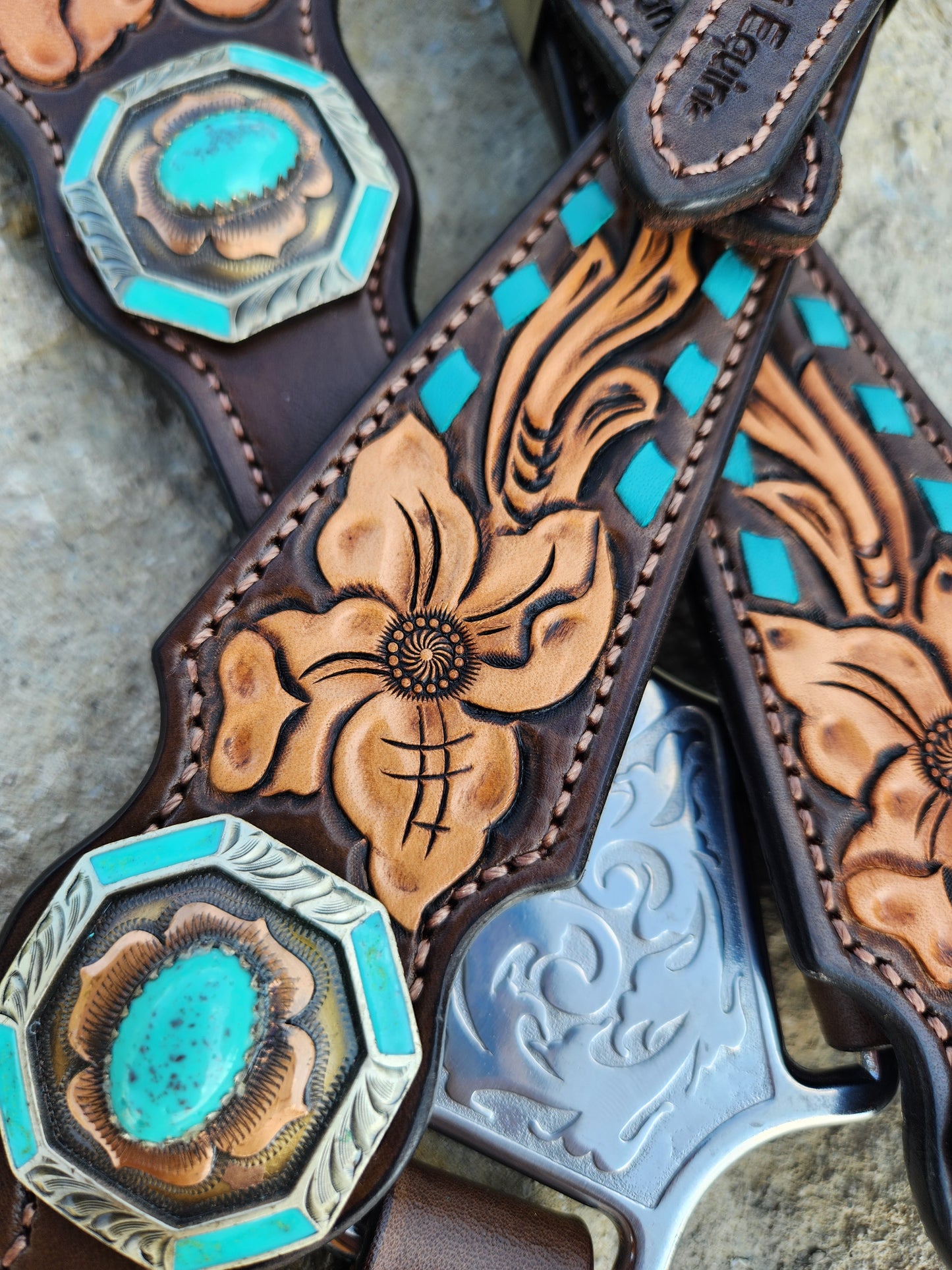 Floral Turquoise & Buckstitch Tack Set