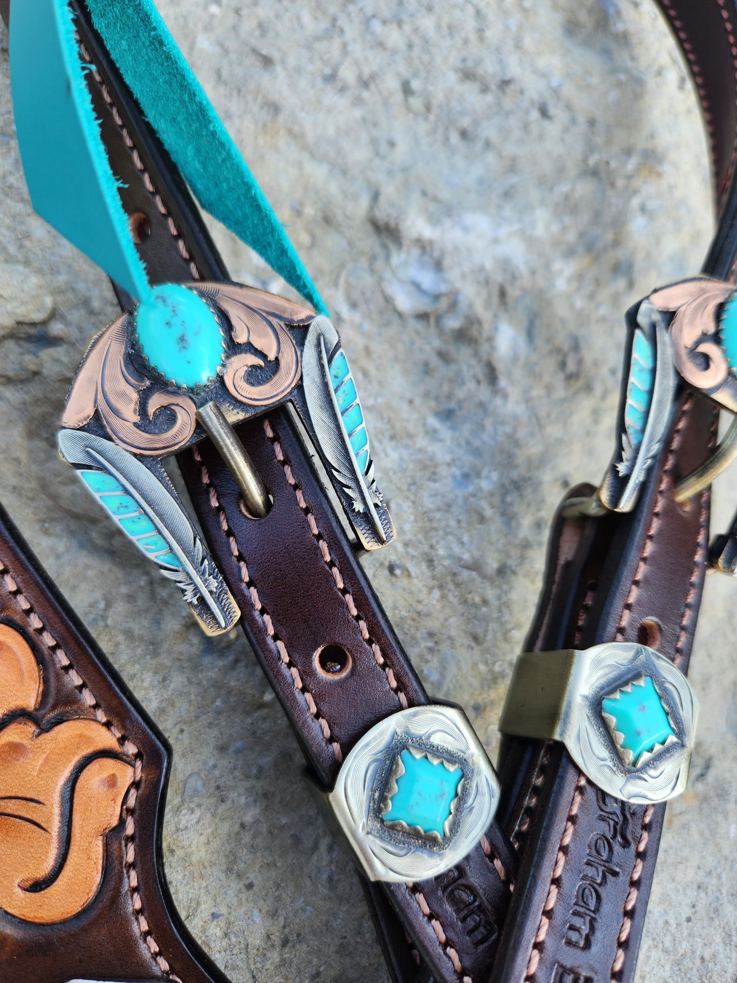 Floral Turquoise & Buckstitch Tack Set