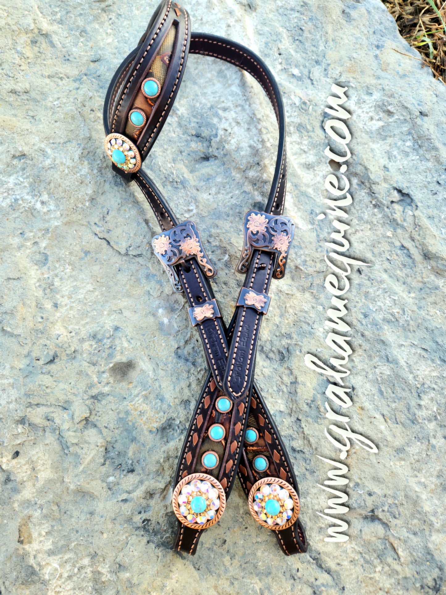 Turquoise and Bling, One ear Headstall