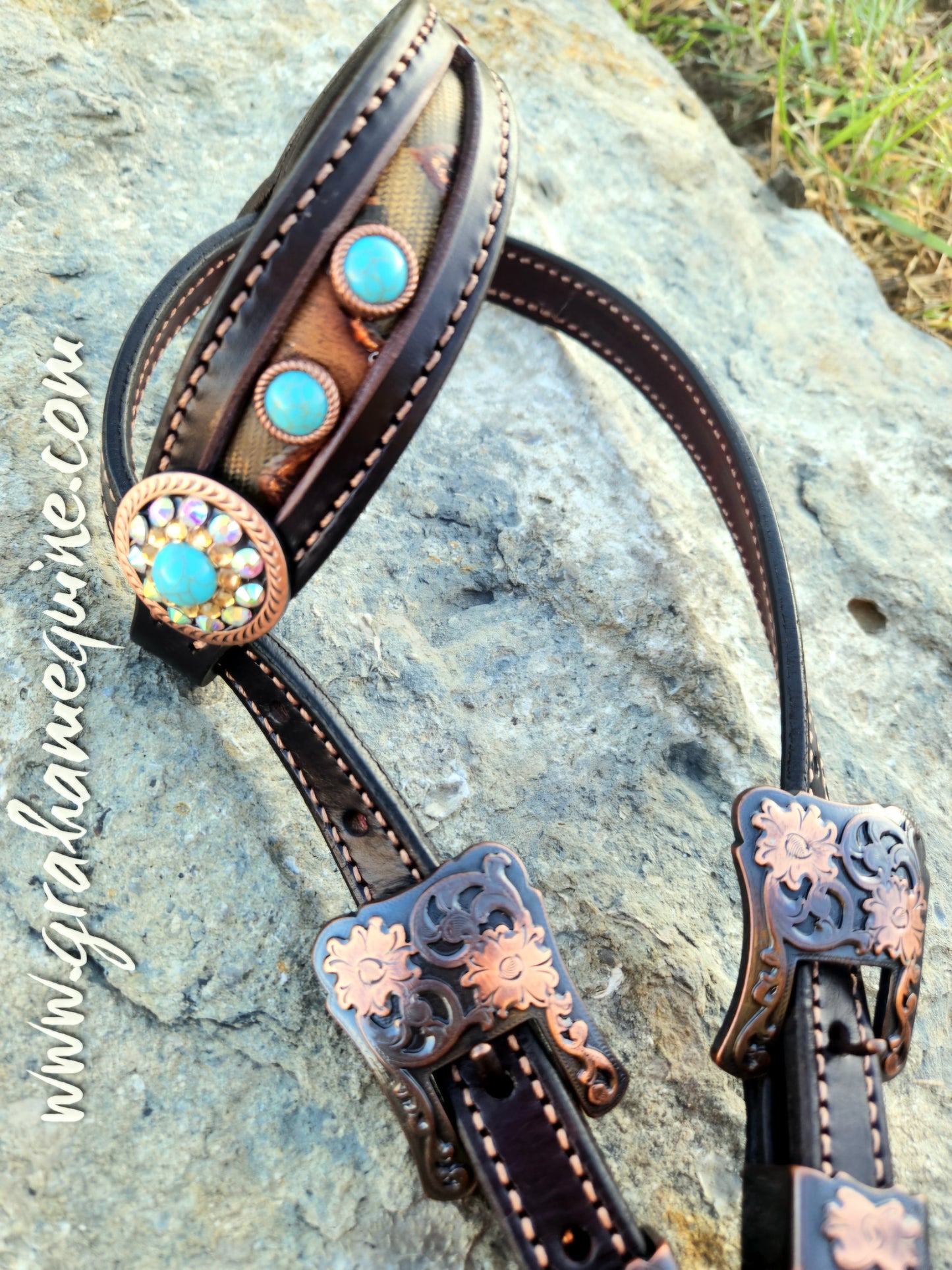 Turquoise and Bling, One ear Headstall