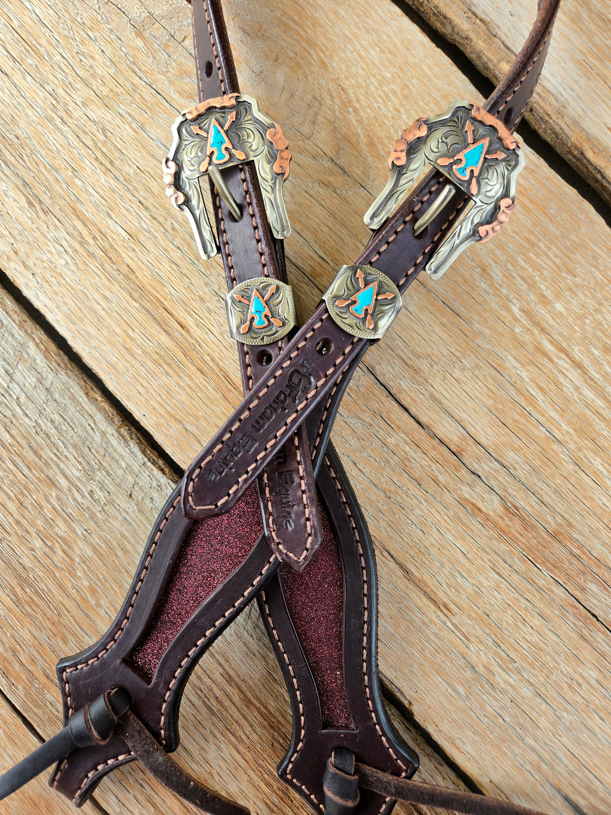 Burgundy Headstall w/ Augus buckles.