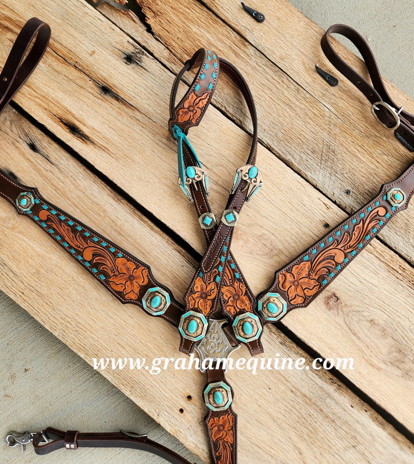 Floral Turquoise & Buckstitch Set