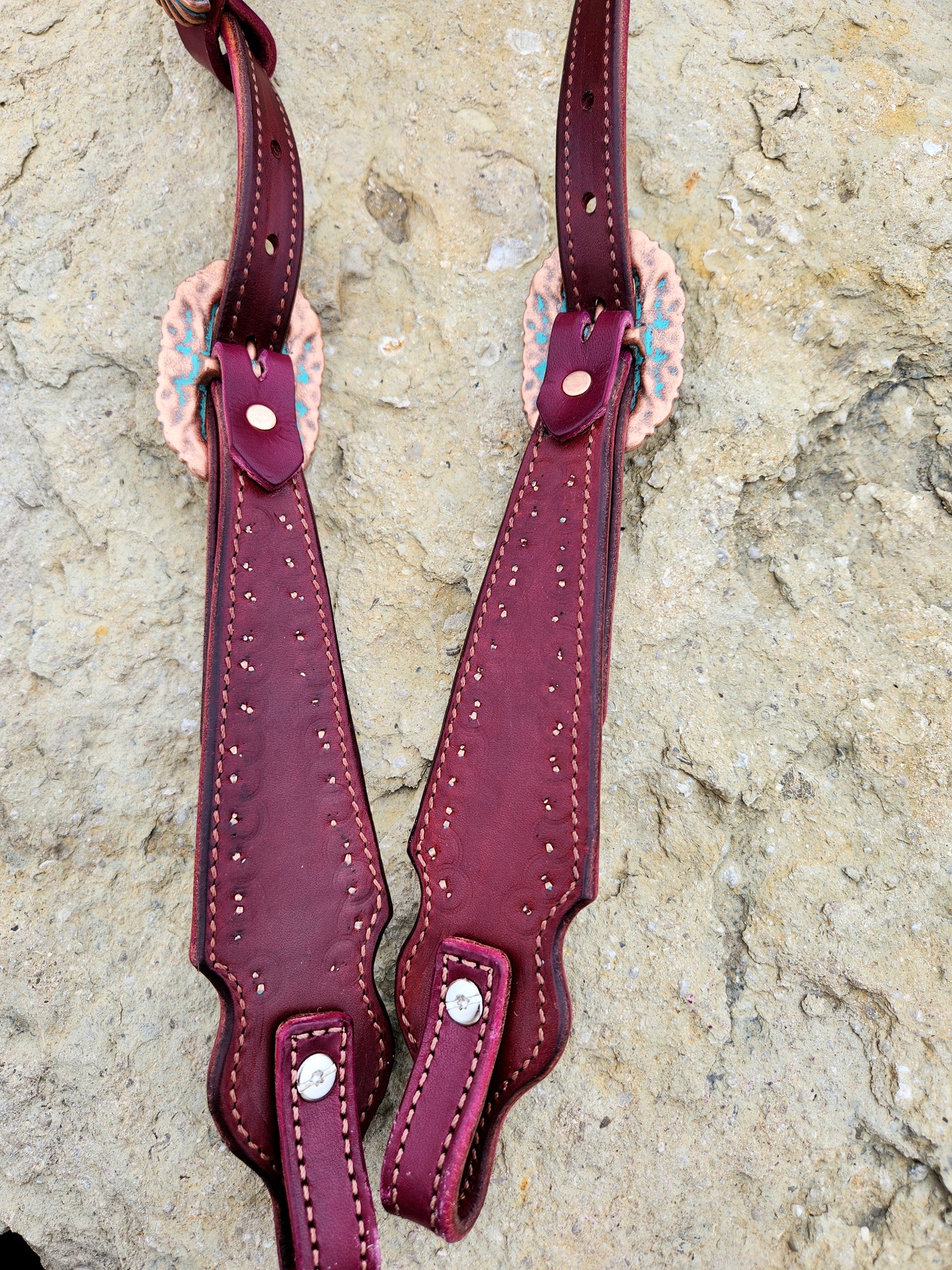 Headstall, Wine Leather- Mint Paisley