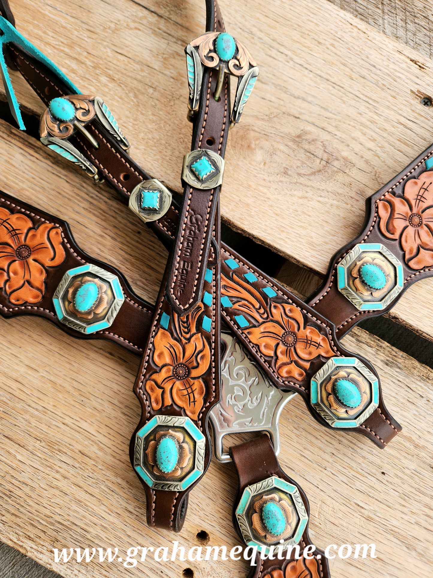 Floral Turquoise & Buckstitch Set