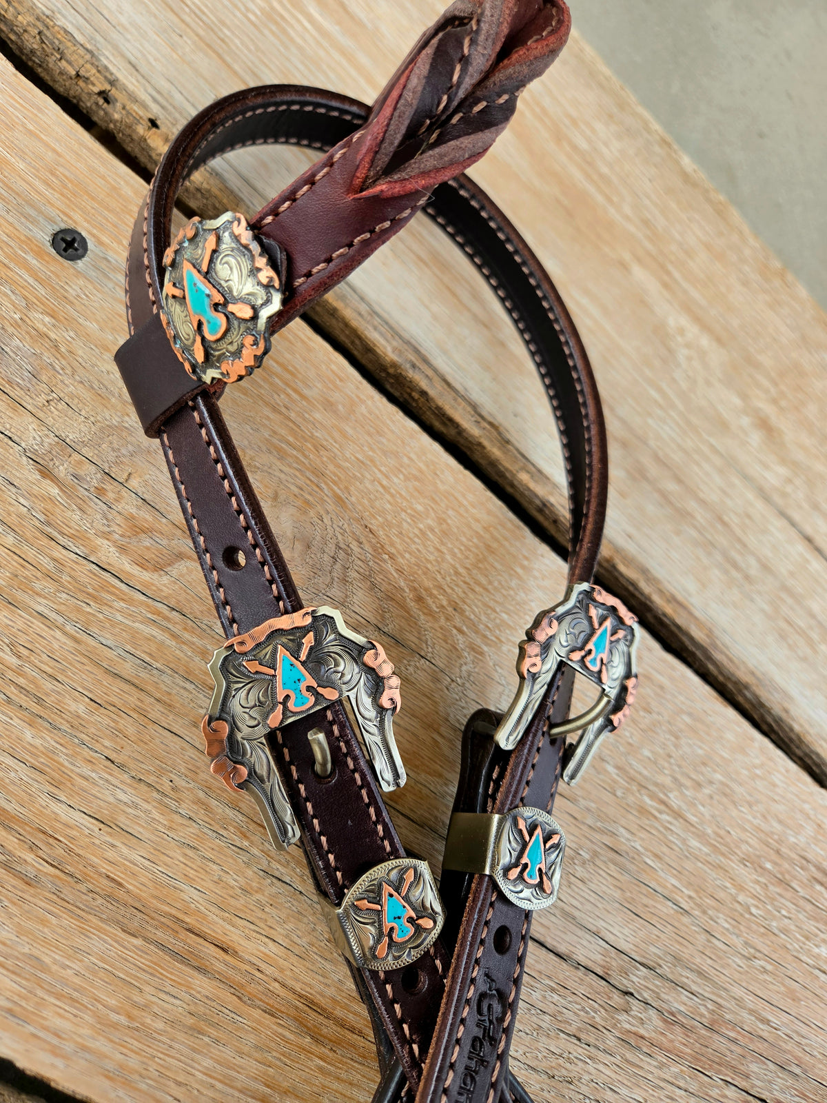 Burgundy Headstall w/ Augus buckles.