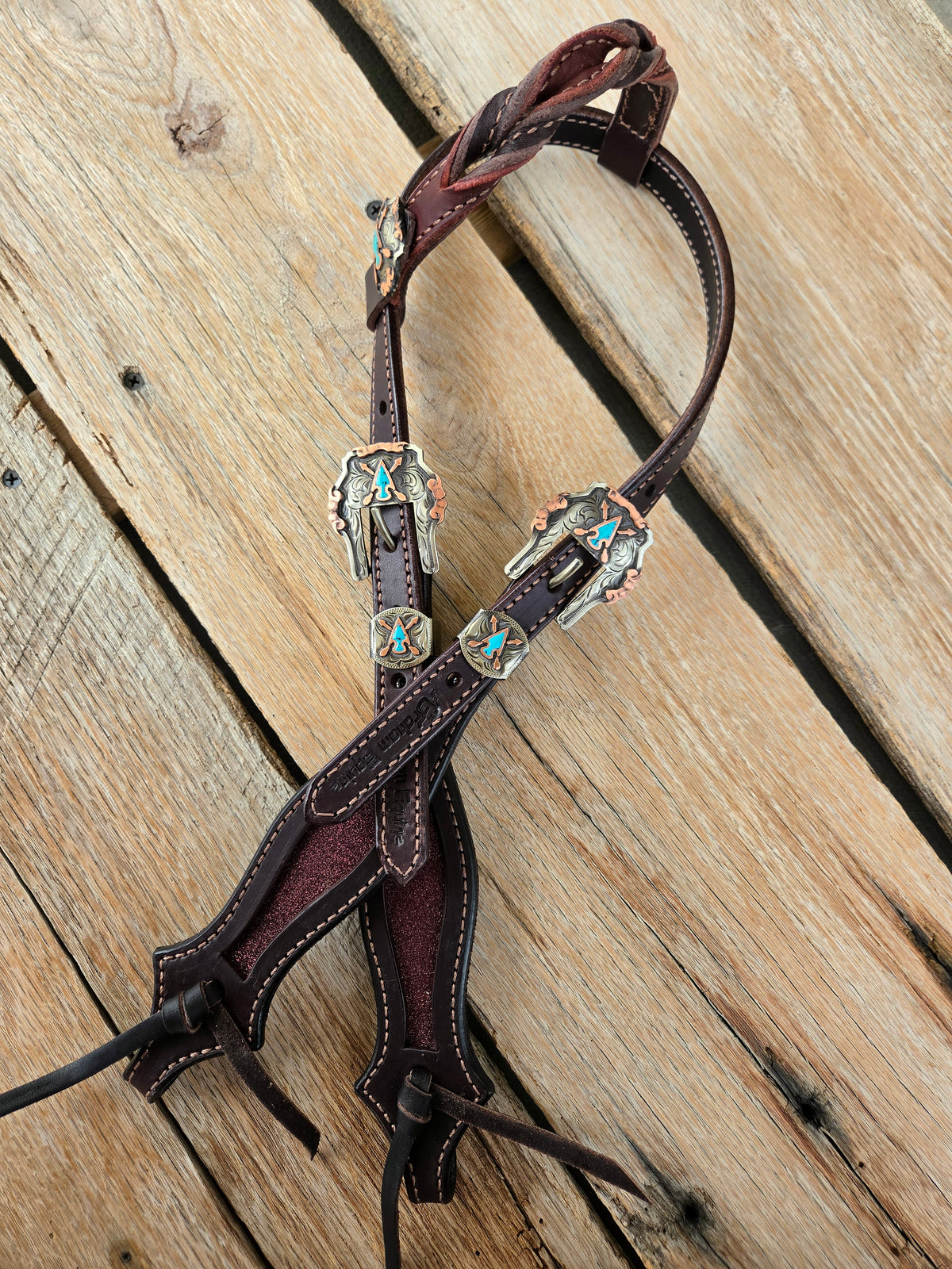 Burgundy Headstall w/ Augus buckles.