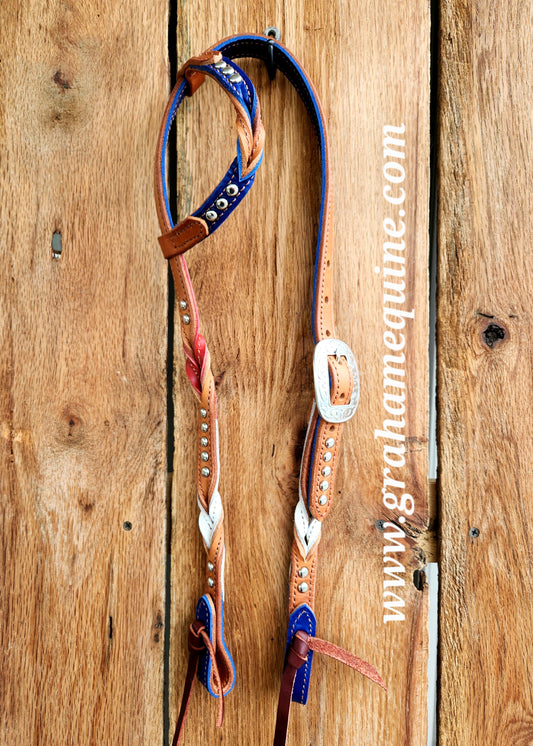 Large, Twisted Headstall - Red, White, Blue
