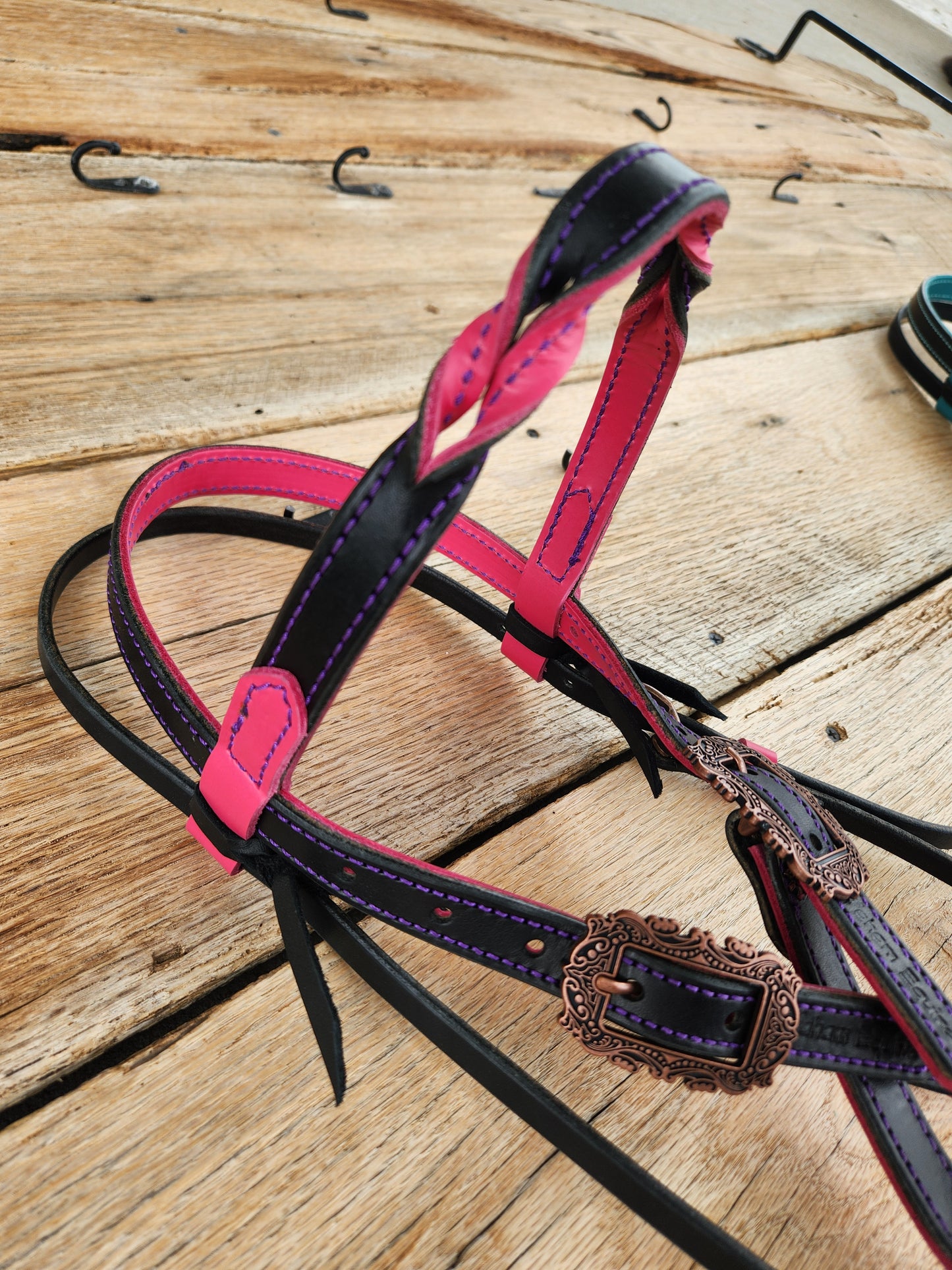 Black & Pink Browband Headstal