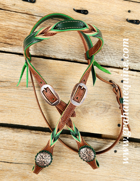 Brown & Green Browband Headstall