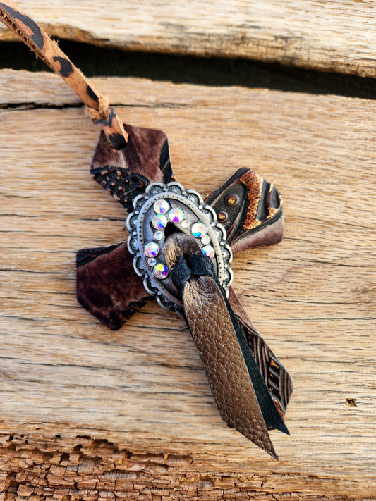 Brown Tie Concho Cross