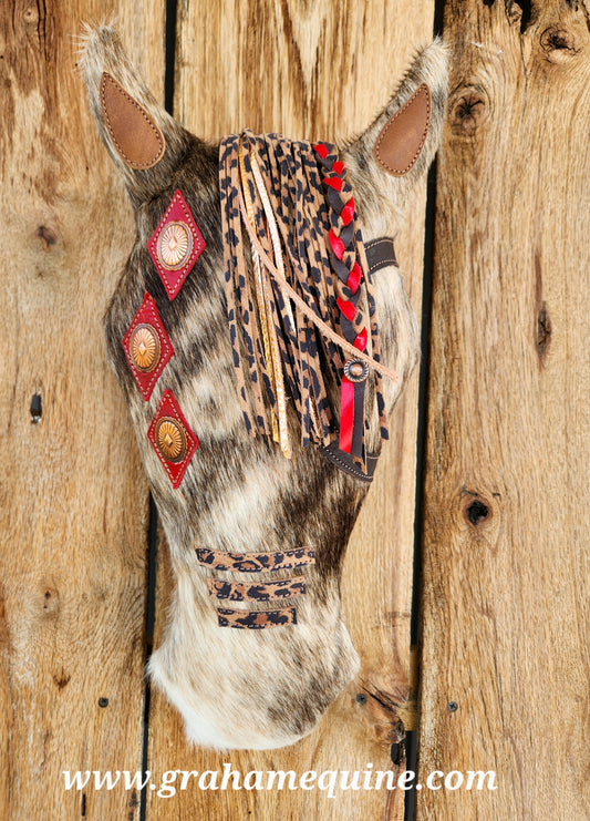 War Pony Pillow, Bridle Red/,Cheetah