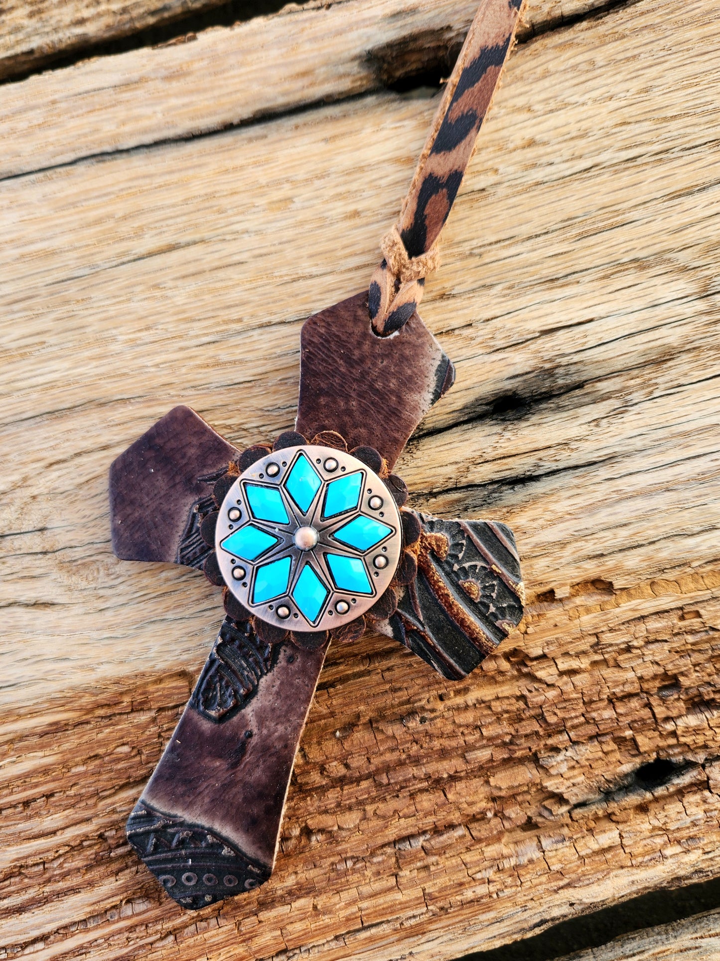 Brown Turquoise Cross
