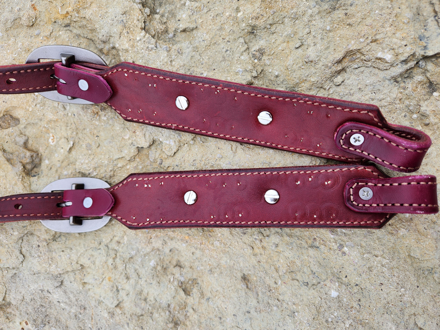 Headstall, Wine Leather- Silver Hearts