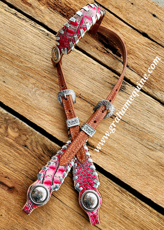 Cowgirl Basics- Pink Silver Lace Headstall